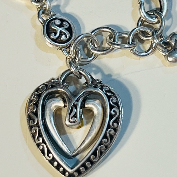 BRIGHTON DOUBLE OPEN-HEART CHARM SCROLL LINKED BRACELET - Picture 6 of 6